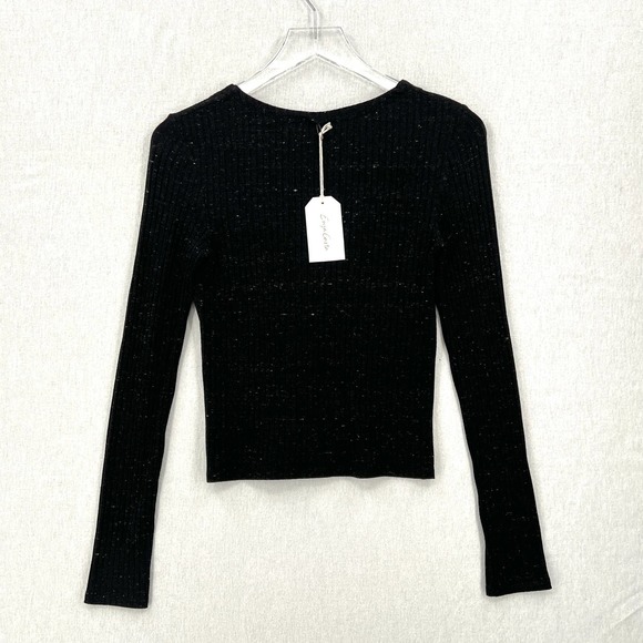 ENZA COSTA Long Sleeve Cardigan Womens Small Black Speckle V-neck Ribbed NWT - Picture 2 of 11
